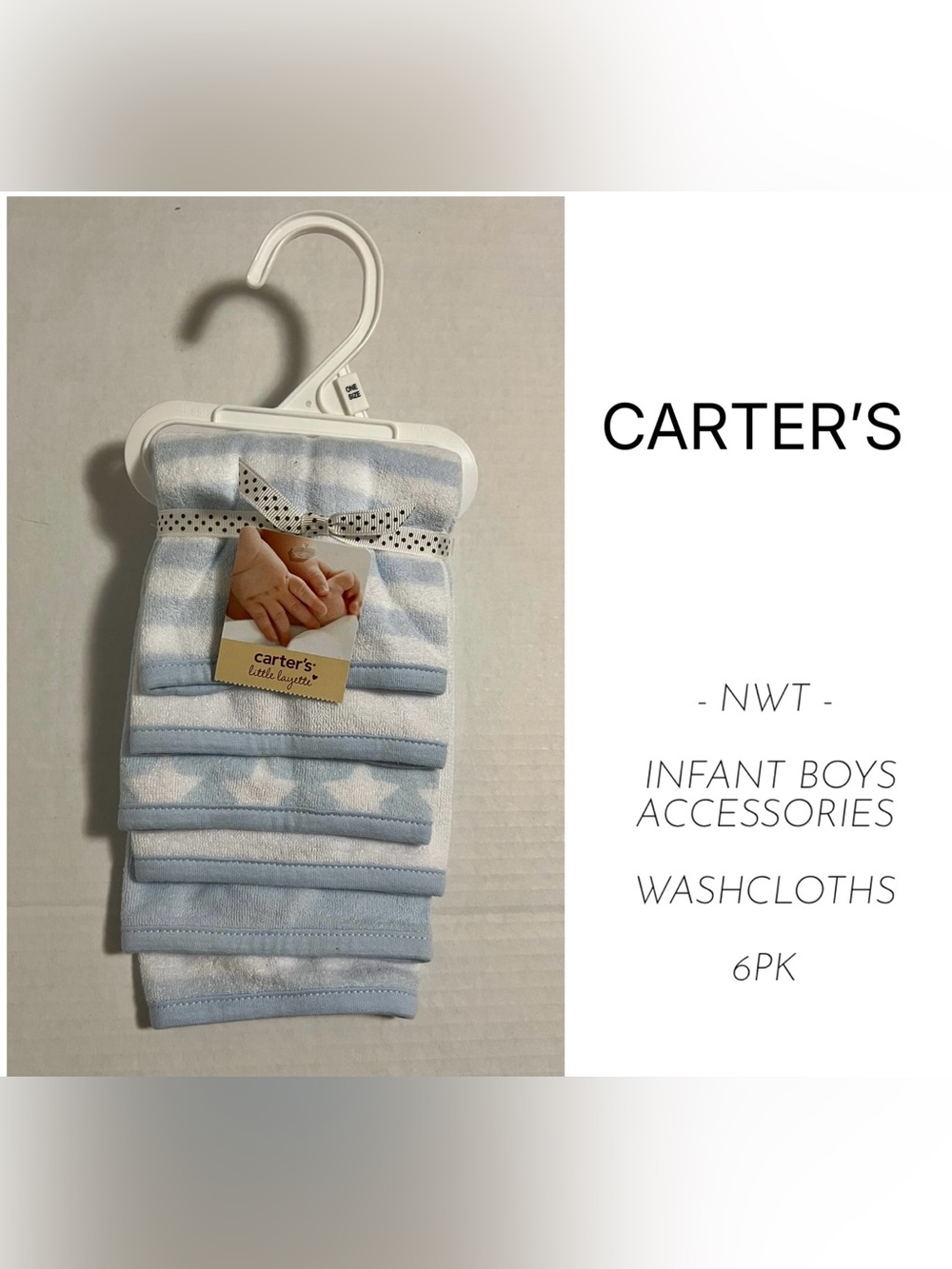 CARTER’S - NWT - 6PK - INFANT BOYS BLUE / WHITE WASHCLOTHS